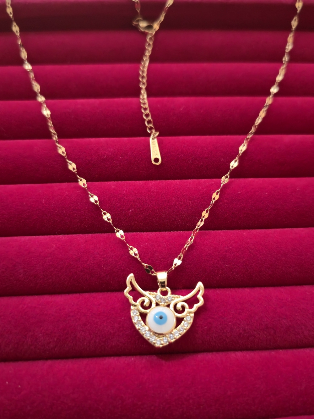 Minimalist‎ Gold Plated Evil Eye Wing Pendant Necklace - Women Jewelry B003